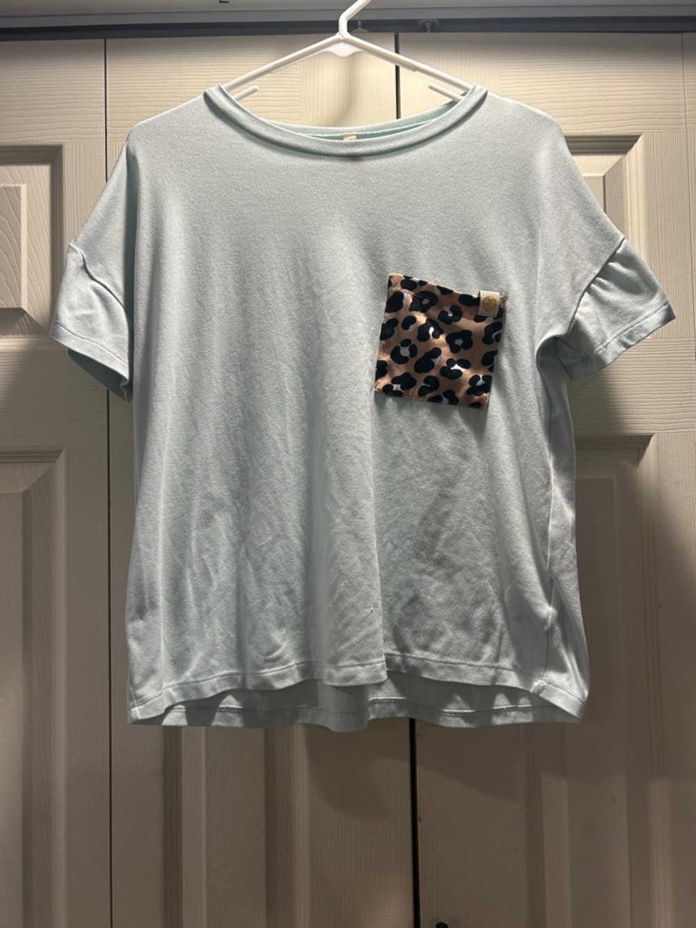 Simply Southern Light Blue Tee with Leopard Print Pocket